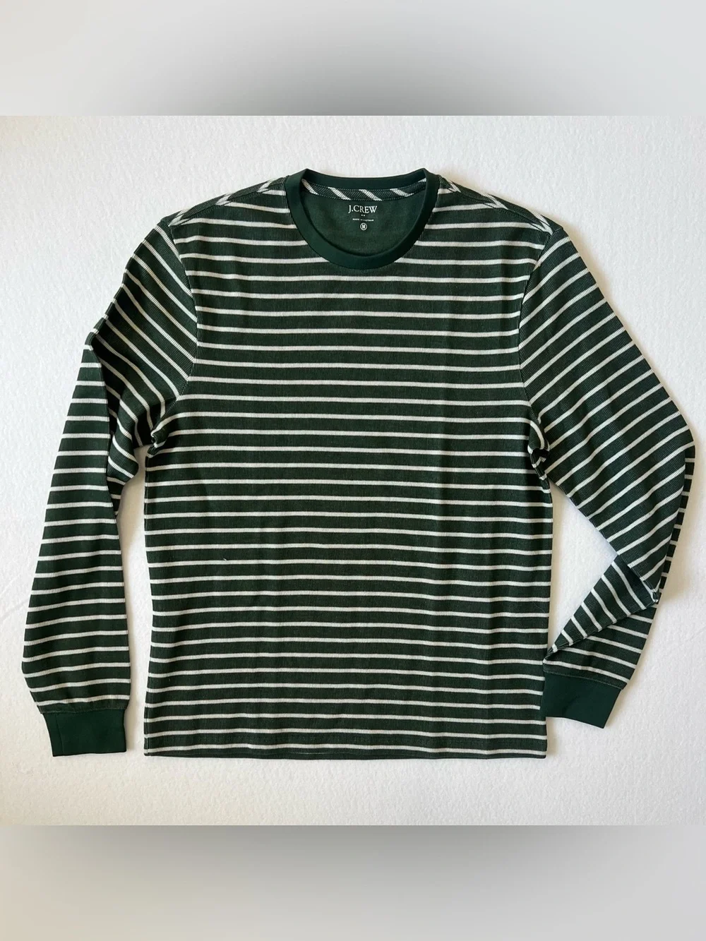 J.Crew Men’s Medium Green Striped Long Sleeve Crewneck Shirt Preppy Casual NWT